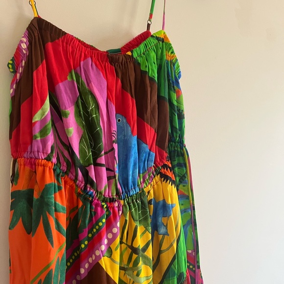 FARM Rio Palila Fringe Tropical Print Midi Dress Multicolor NWT - Picture 4 of 10